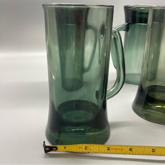 Mid Century Modern Glass set of 4 Beer Mug - Smoked Green Colored Barware EVC - Picture 5 of 6